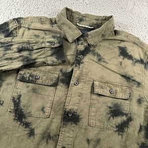 Roark Shirt Mens M Olive Tie Dye Long Sleeve Button Down Cotton Pocket Utility